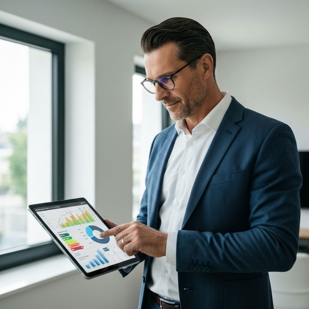 Pessoa analisando dados de energia no tablet